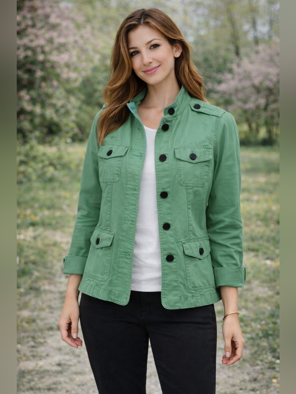 Talbots Green Top XS Classic Jean Jacket Size size Xs.Pit to pit 17"